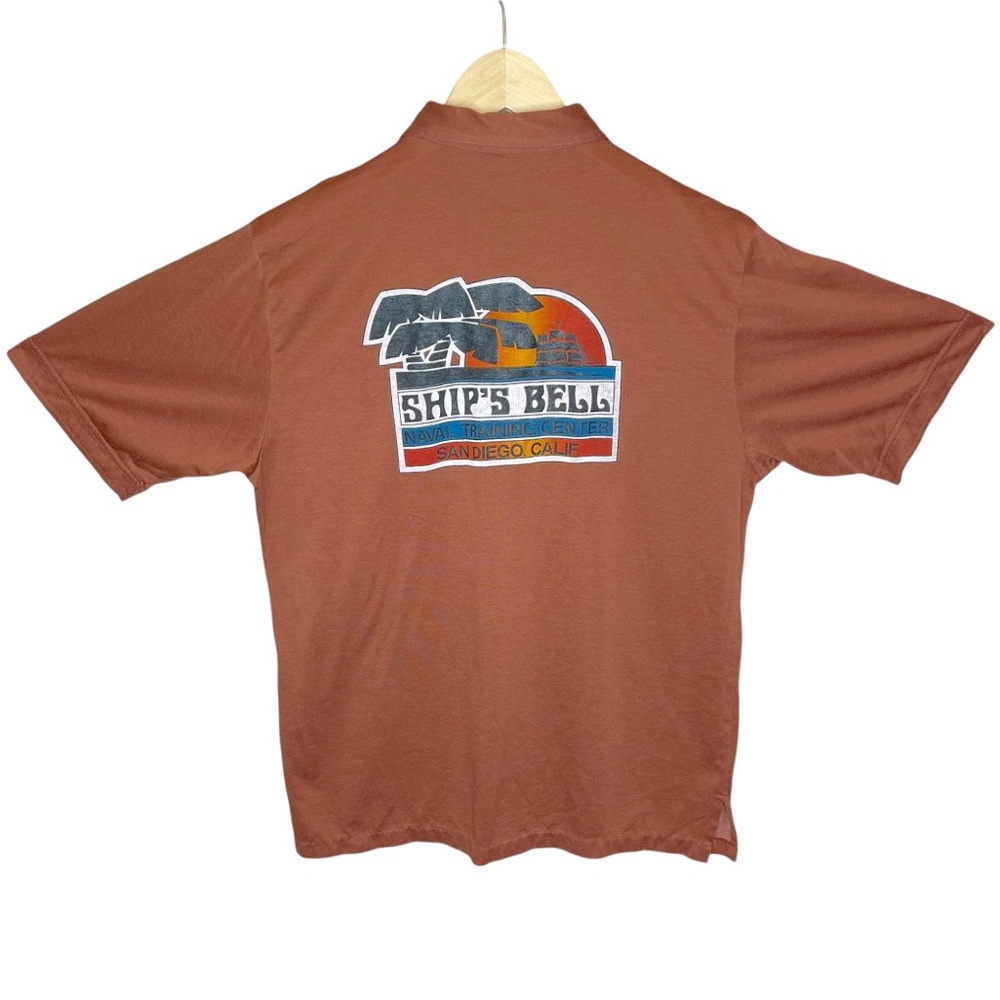 Vintage 70s Men's Ships Bell San Diego Graphic Polo Shirt Size Large